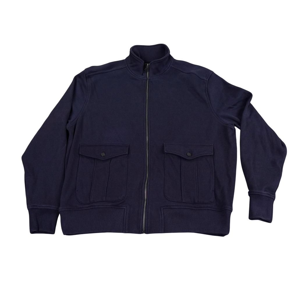 Banana Republic Sweater Jacket Mens XL Navy Blue Ribbed Full Zip Utility Pockets